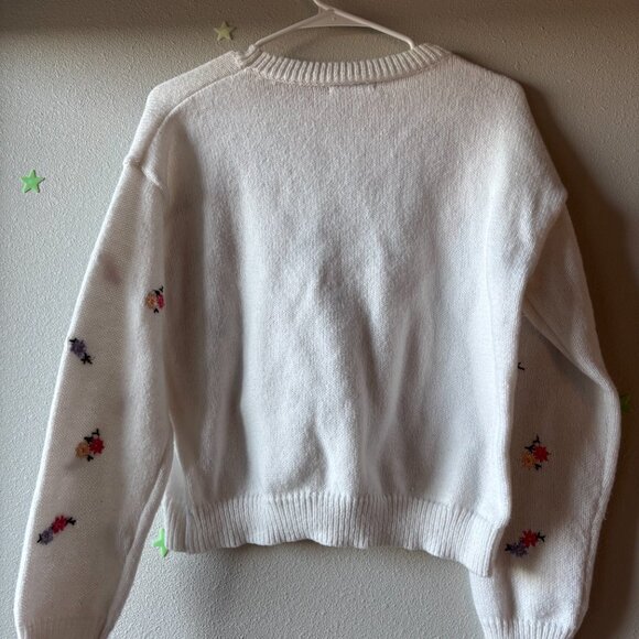 SHEIN XSmall Floral Embroidered White Long Sleeve Sweater - Picture 4 of 8